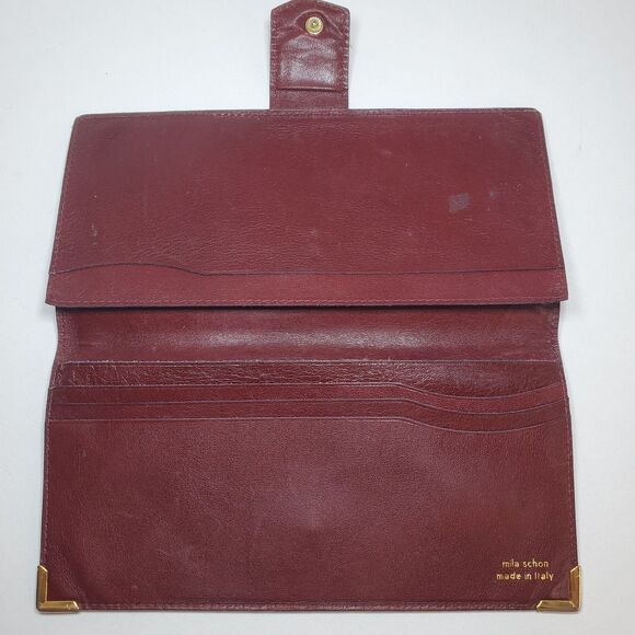 Vintage Rare Mila Schon Red Leather Long Bi-fold Wallet Super Soft Snap Close - Picture 8 of 11